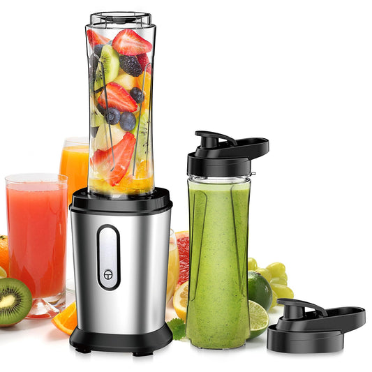 500W Mini Standmixer Smoothie Maker Smoothie Mixer 500W 4 Klingen Silber