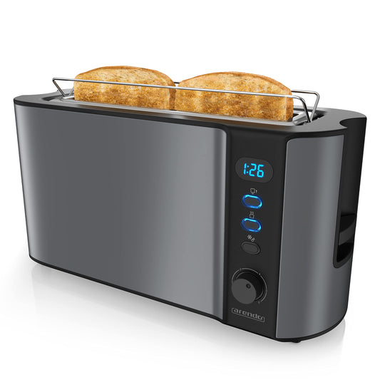 Arendo Langschlitz Toaster Arendo 2 Scheiben Toaster mit Brötchenaufsatz Grau
